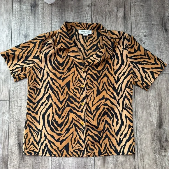 Vintage 1980s Tiger Print Blouse - Truffles - Picture 6 of 8